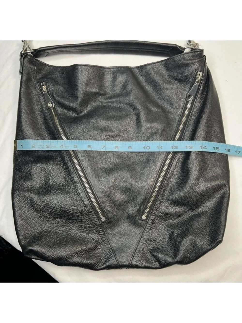 Rebecca Minkoff Double Zippers Moto Hobo Bag Leather Crossbody Satchel Black